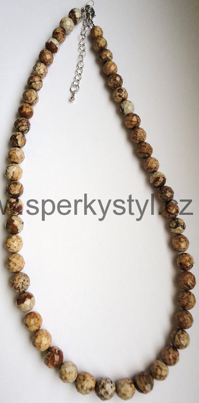 Elegantní náhrdelník z broušeného minerálu obrázkový jaspis