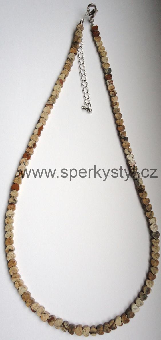 Elegantní náhrdelník z minerálu obrázkový jaspis ve tvaru srdce