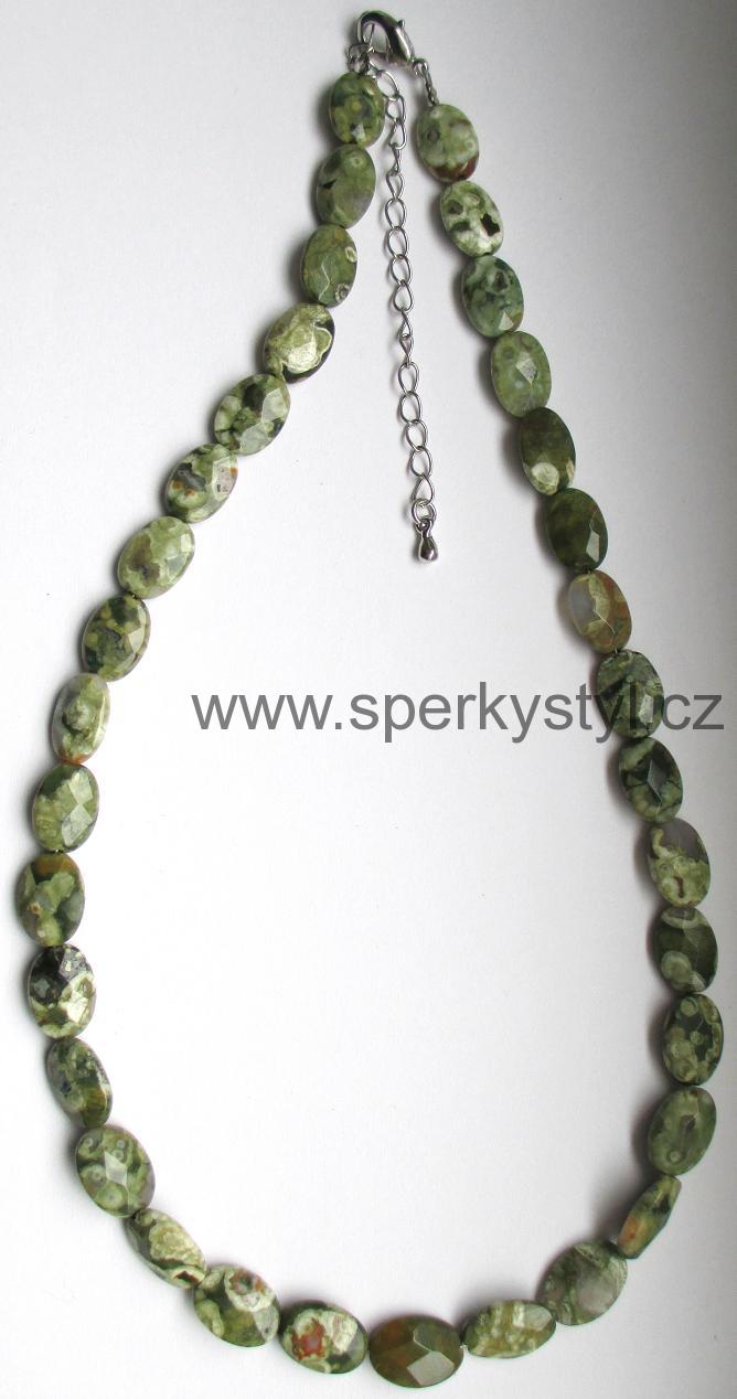 Elegantní náhrdelník z broušeného minerálu oceánský jaspis neboli ryolit