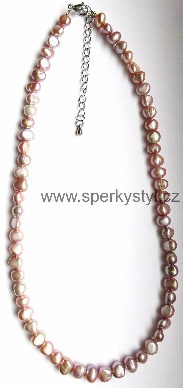 Elegantní náhrdelník z pravých říčních perel - levandulová