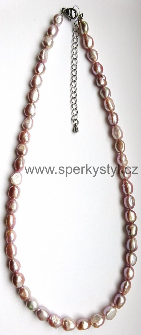 Elegantní náhrdelník z pravých říčních perel - levandulové