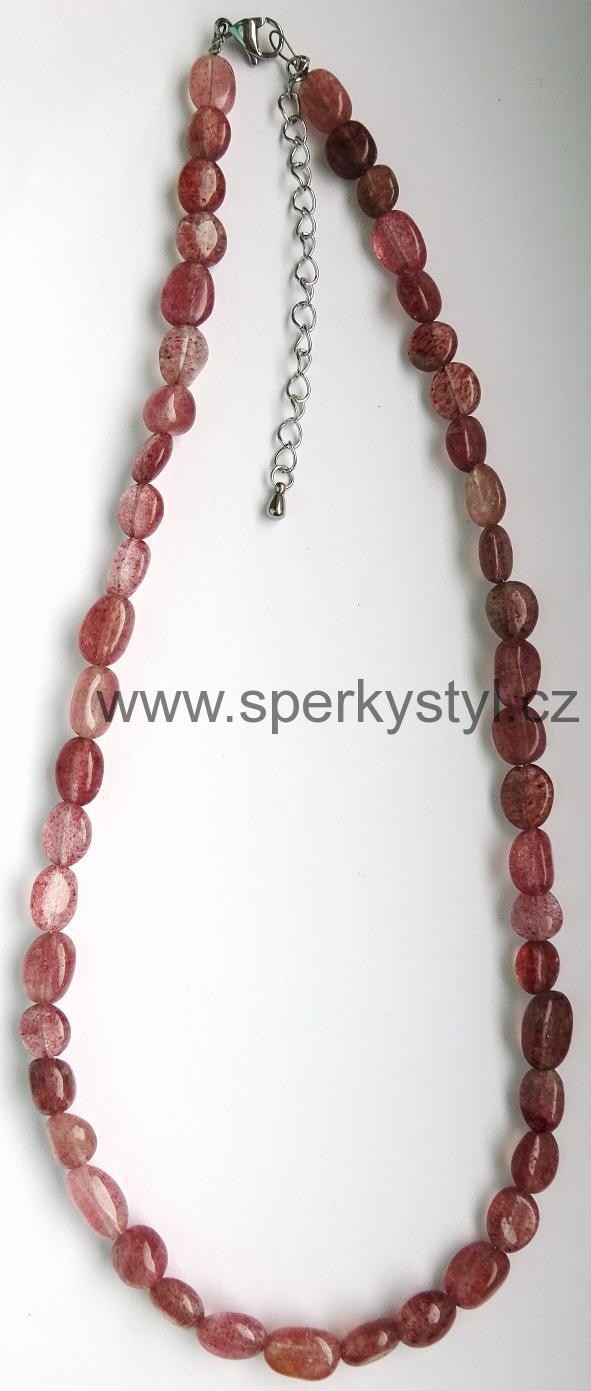 Elegantní náhrdelník z minerálu jahodový křišťál