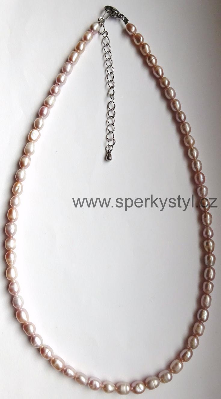 Elegantní náhrdelník z říčních perel - levandulové