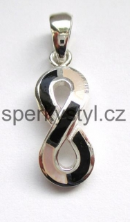 Elegantní stříbrný přívěsek s bílou perletí a minerálem onyx - nekonečno