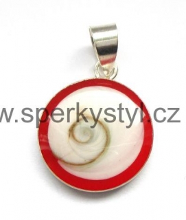 Elegantní stříbrný přívěsek s minerálem korál a záklopkou z mušle