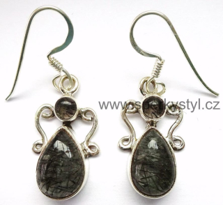 Luxusní stříbrné náušnice z minerálu turmalín v křišťálu