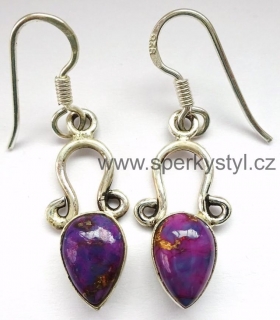 Elegantní stříbrné náušnice z minerálu navažský purpurový tyrkys